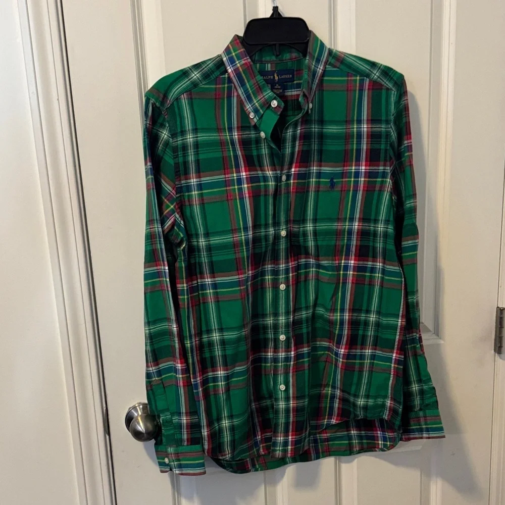Ralph Lauren Green Plaid Button-Down with Red and Navy Accents